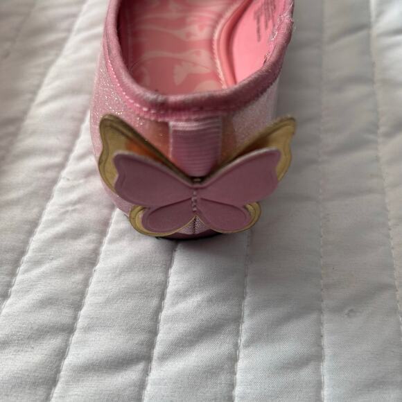 Wicked Pink Glitter Butterfly Flats – Girls Size 2 - Picture 4 of 6